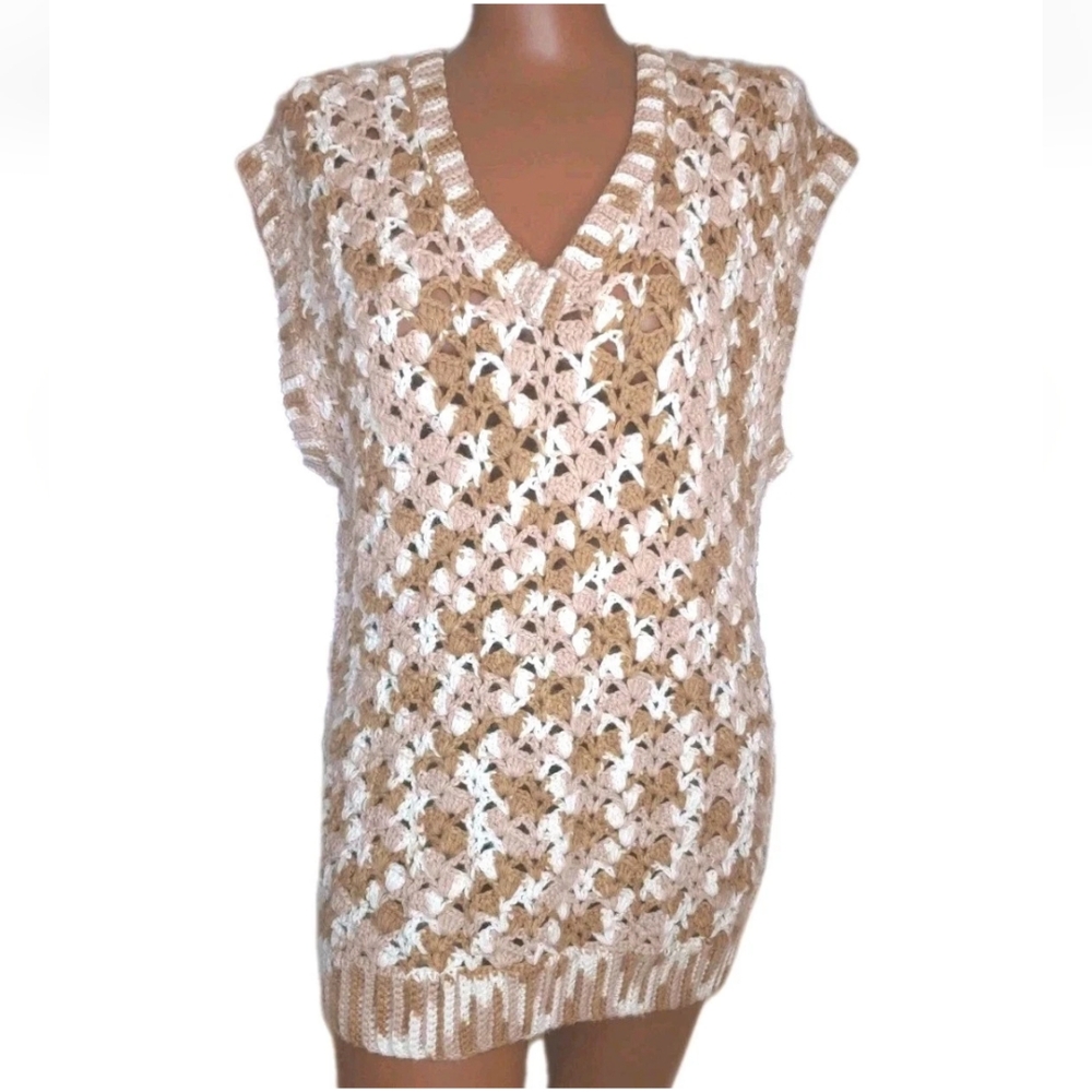 Handmade Crochet Top Woman Large Marbled Browns Boho Granola Girl Y2k Hippie